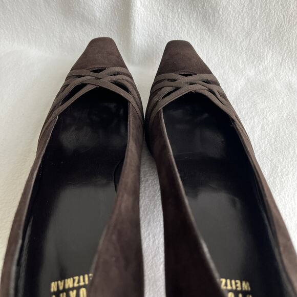 Stuart Weitzman brown genuine suede pumps criss cross detail, Size 10 M, NWOB - Picture 8 of 11